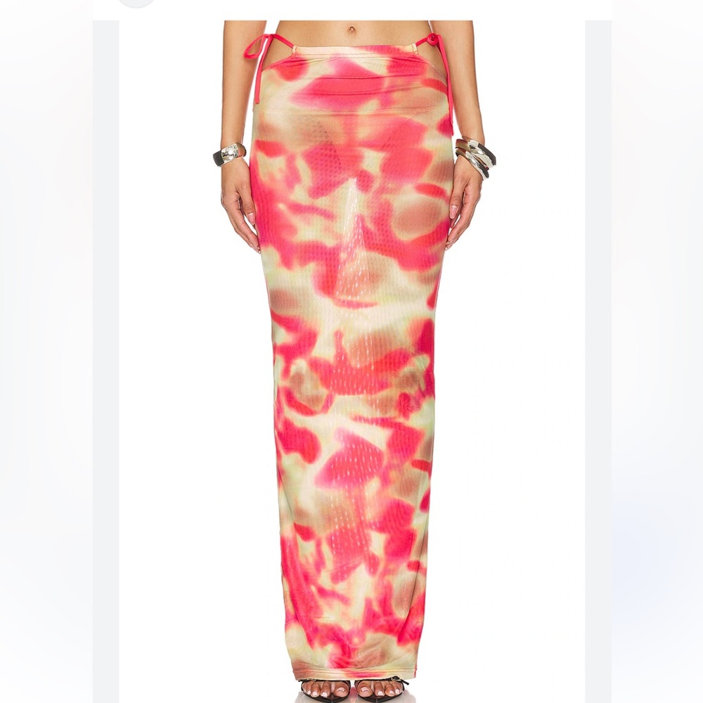 BY.DYLN Maddi Maxi Skirt in Red Pink Nude Print Size XS like new